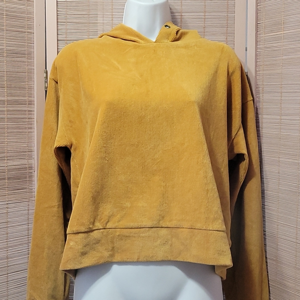 Cropped ribbed hoodie in Golden yellow